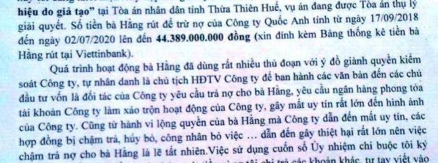 &Ocirc;ng Quốc Anh cung cấp hồ sơ b&agrave; Hằng r&uacute;t hơn 44 tỉ nhưng kh&ocirc;ng đưa v&agrave;o c&ocirc;ng ty cho c&ocirc;ng an