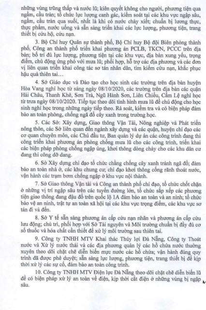 Để ứng phó với mưa lớn, lũ, lũ quét, sạt lở đất, chủ tịch UBND TP. Đà Nẵng yêu cầu: Để ứng phó với mưa lớn, lũ, lũ quét, sạt lở đất, chủ tịch UBND TP. Đà Nẵng yêu cầu: