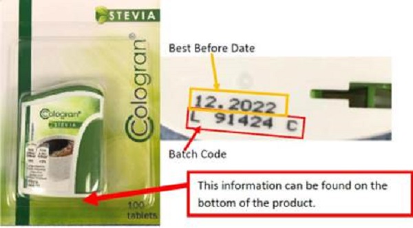 Thu hồi chất tạo ngọt Cologran Stevia vì có chứa phụ gia thực phẩm