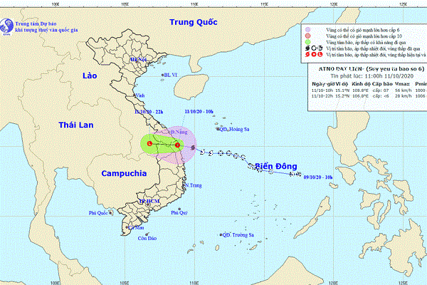 Bão số 6 đã suy yếu thành áp thấp nhiệt đới