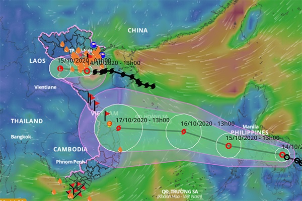 Dự báo hướng đi của 2 áp thấp nhiệt đới (Ảnh: Tổng cục Phòng chống thiên tai)