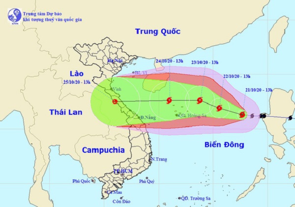 Đường đi của bão mới nhất - Ảnh: Trung tâm dự báo khí tượng thủy văn quốc gia