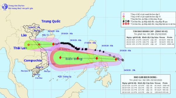 Bão Molave di chuyển nhanh hướng vào Biển Đông