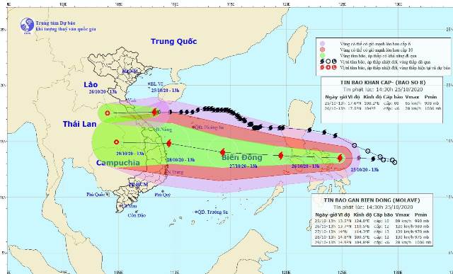 Bão số 8 tiến sát Hà Tĩnh - Quảng Trị, bão Molave có thể vào Đà Nẵng - Phú Yên