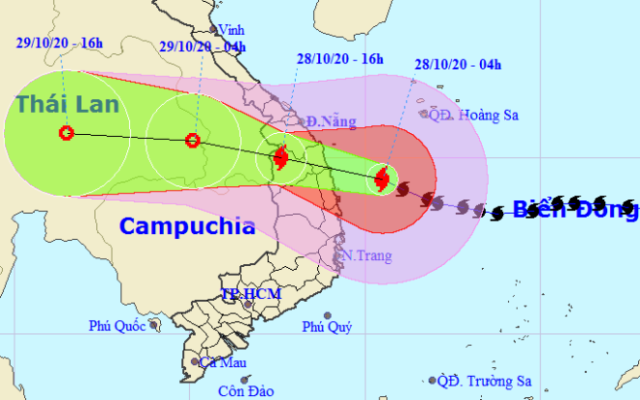Họa đồ vị trí và hướng di chuyển của bão số 9 (Nguồn: Trung tâm Dự báo Khí tượng thủy văn Quốc gia)