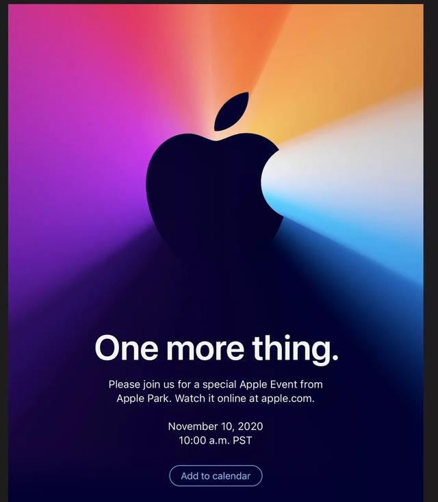 Thư mời sự kiện “One more thing” của Apple ngày 10/11 (Ảnh: Verge)