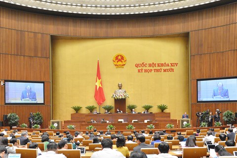 Quốc hội tiếp tục phiên chất vấn và trả lời chất vấn tại Kỳ họp thứ 10 Quốc hội khóa XIV. (Ảnh: VGP)