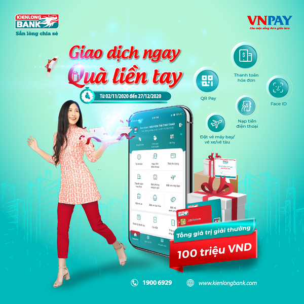 “Giao dịch ngay - Quà liền tay” với Kienlongbank Mobile Banking