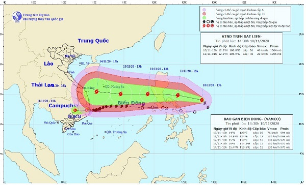Dự báo hướng đi của áp thấp nhiệt đới suy yếu từ bão số 12 và cơn bão Vamco