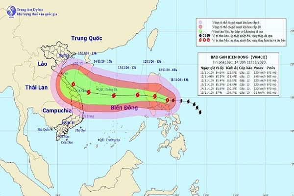 Dự kiến, bão Vamco có khả năng ảnh hưởng tới khu vực miền Trung
