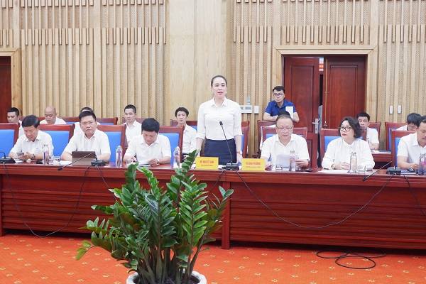 Bà Đỗ Nguyệt Ánh - TV HĐTV, Tổng Giám đốc Tổng công ty Điện lực miền Bắc phát biểu ý kiến tại buổi làm việc