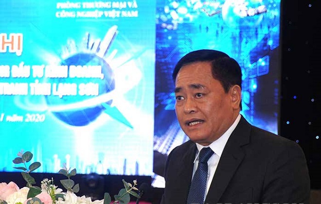 Chủ tịch UBND tỉnh Lạng Sơn, Hồ Tiến Thiệu phát biểu tại Hội nghị