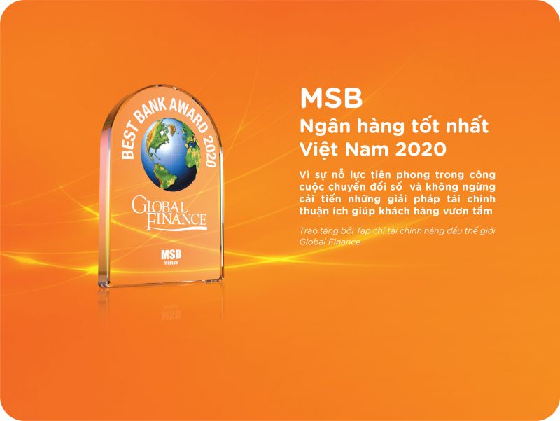 MSB được vinh danh là “Ngân hàng tốt nhất Việt Nam năm 2020”