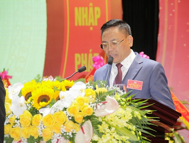 Ông Cao Tiến Đoan, Chủ tịch HĐQT Tập đoàn Bất động sản Đông Á, Chủ tịch Hiệp hội DN tỉnh khóa III, phát biểu nhận nhiệm vụ