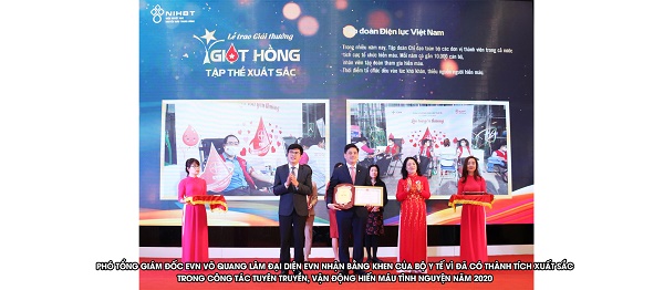 EVN nhận Giải thưởng “Giọt hồng” năm 2020 vì thành tích xuất sắc trong hiến máu tình nguyện