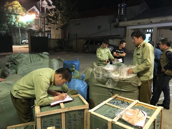 Lực lượng chức năng kiểm đếm hàng hóa vi phạm (Ảnh Tổng Cục QLTT Lạng Sơn)