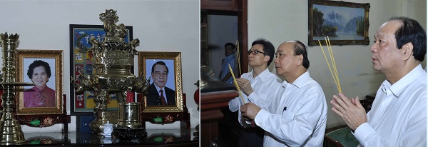Thủ tướng Nguyễn Xuân Phúc, Phó Thủ tướng Vũ Đức Đam dâng hương, tưởng nhớ nguyên Thủ tướng Phan Văn Khải (Ảnh: VGP)