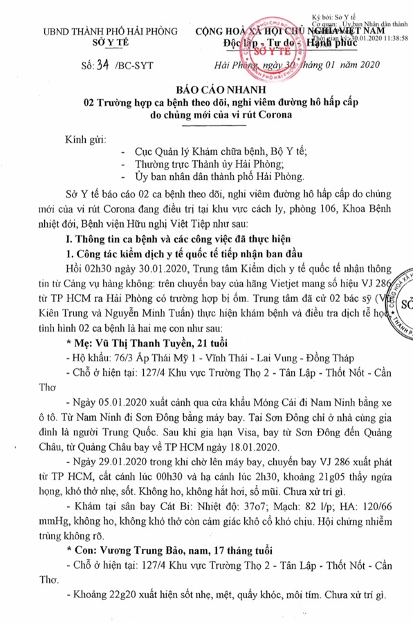 Hải Phòng: Hai trường hợp theo dõi, nghi viêm đường hô hấp cấp do chủng virut Corona
