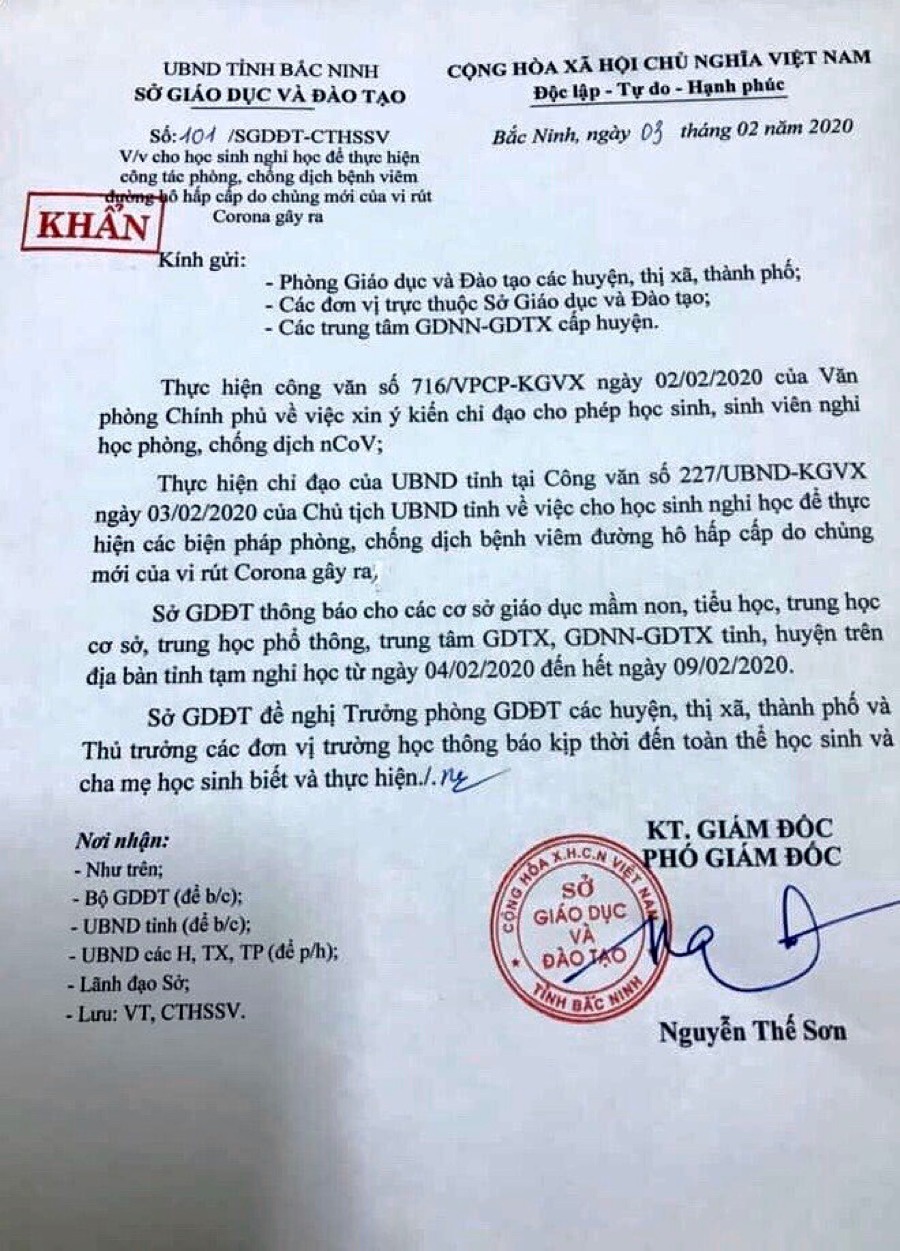 Bắc Ninh: Học sinh toàn tỉnh được nghỉ học để thực hiện các công tác phòng chống dịch bệnh