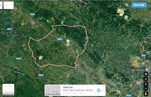 Nơi thành lập cụm công nghiệp Vân Du tại Xã Thành Tâm, huyện Thạch Thành (Ảnh: Google.maps)