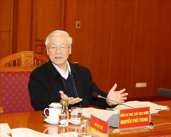 Tổng Bí thư, Chủ tịch nước Nguyễn Phú Trọng phát biểu tại cuộc họp (Ảnh: TTXVN)
