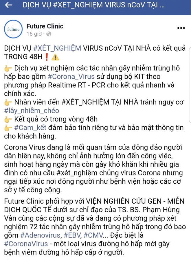 Quảng cáo dịch vụ xét nghiệm Covid-19 tại nhà, một phòng khám ở TP.HCM bị xử phạt