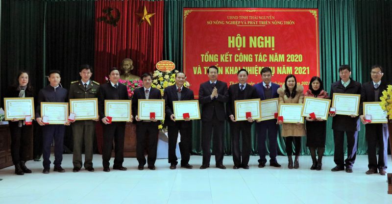 Đồng chí Dương Văn Lượng, Phó Chủ tịch UBND tỉnh thừa ủy quyền của Bộ trưởng Bộ NN-PTNT trao Bằng khen cho các cá nhân có thành tích xuất sắc.
