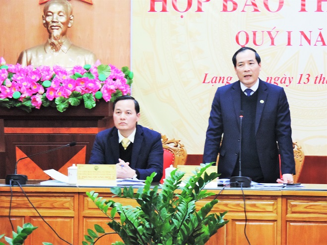 Phó chủ tịch UBND tỉnh Lạng Sơn, Dương Xuân Huyên phát biểu chỉ đạo tại buổi họp báo