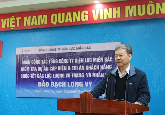 Phó Tổng giám đốc Lê Quang Thái phát biểu tại buổi làm việc với lãnh đạo Huyện Bạch Long Vỹ vào chiều 12/1/2021