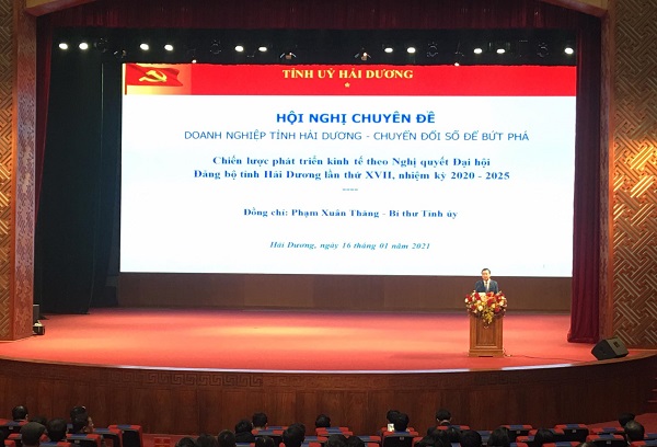 Bí thư Tỉnh ủy Hải Dương Phạm Xuân Thăng phát biểu tại Hội nghị