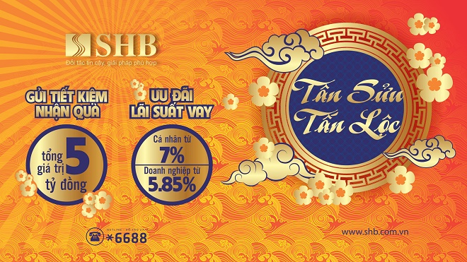 “SHB - Tân Sửu Tấn Lộc” tặng khách hàng 5 tỷ đồng khi tiết kiệm và ưu đãi lãi suất 5,85% khi vay