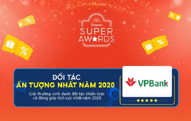 Chứng nhận Đối tác tiêu biểu nhất 2020 mà Shopee dành cho VPBank