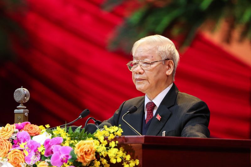 Tổng Bí thư, Chủ tịch nước Nguyễn Phú Trọng trình bày báo cáo của Ban Chấp hành Trung ương khóa XII. Ảnh: VGP/Nhật Bắc