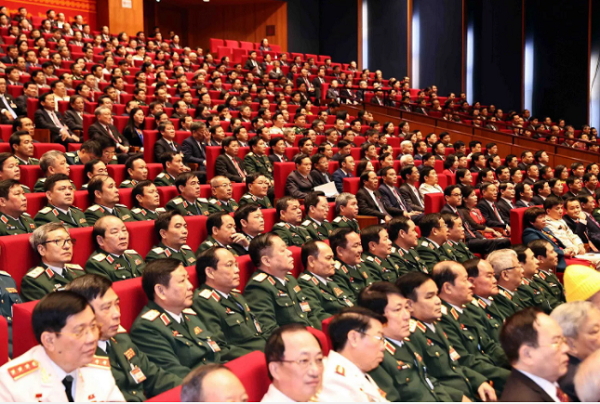 Đoàn đại biểu Đảng bộ Quân đội dự phiên khai mạc Đại hội. (Ảnh: TTXVN)