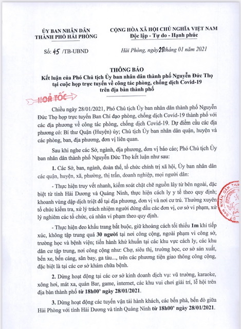 TP. Hải Phòng kích hoạt các biện pháp phòng chống dịch Covid-19
