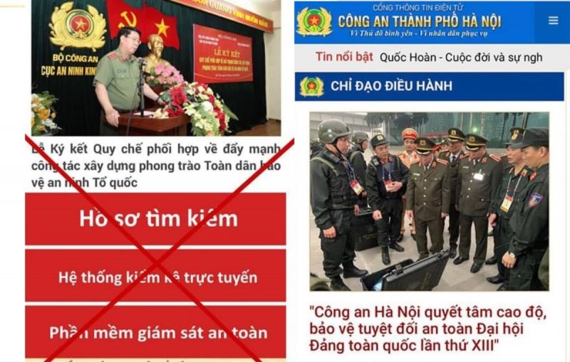 Phát hiện trang điện tử giả mạo Cổng Thông tin của Công an thành phố Hà Nội