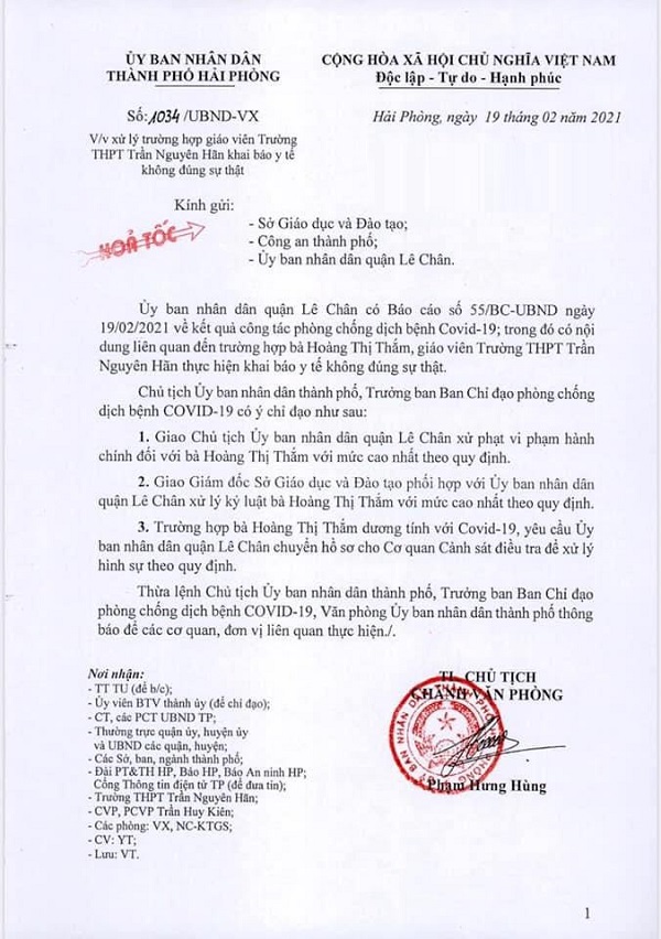 Hải Phòng: Chỉ đạo xử phạt vi phạm hành chính đối với giáo viên Trường THPT Trần Nguyên Hãn ở mức cao nhất