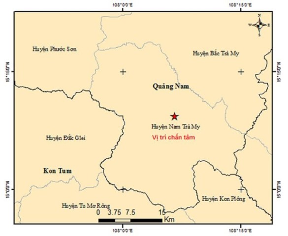 Quảng Nam: Động đất 2,9 độ Richter tại huyện Nam Trà My