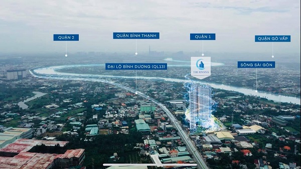 Dự án The Rivana tọa lạc trên mặt tiền Quốc lộ 13, ngay cạnh UBND phường Vĩnh Phú, TP. Thuận An