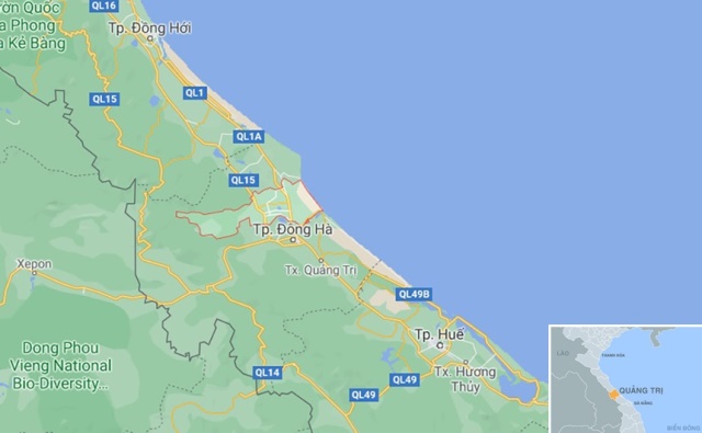 Sân bay Quảng Trị dự kiến được xây dựng tại huyện Gio Linh (vùng màu đỏ). Ảnh: Google Maps.
