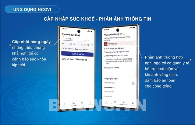 ứng dụng NCOVI cho phép người dân khai báo thông tin sức khỏe hiện tại để có thể được hỗ trợ nhanh nhất từ cơ quan y tế.