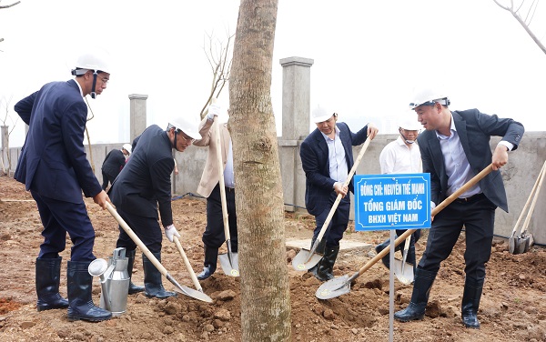 Lãnh đạo BHXH Việt Nam và đại biểu, khách mời tham gia trồng cây