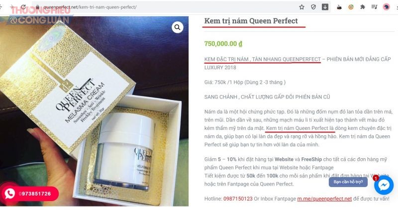 Trên website https://queenperfect.com.vn/, sản phẩm được quảng cáo như thuốc có khả năng trị mụn?