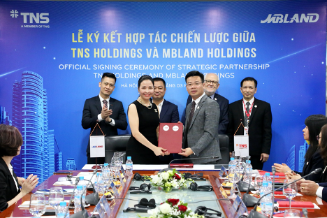 Bà Lâm Thị Thúy – PCT HĐQT, Tổng Giám Đốc Tổng công ty MBLand và Ông Nguyễn Việt Sơn PCT HĐQT, Tổng Giám Đốc TNS Holdings ký hợp đồng hợp tác chiến lược
