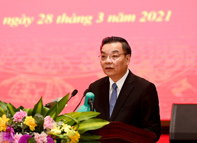 Chủ tịch UBND TP Hà Nội Chu Ngọc Anh phát biểu tại buổi làm việc. (Ảnh: VGP)