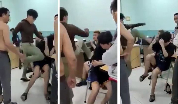 Hai thiếu niên bị đánh tại Trường Nguyễn Văn Tố - Ảnh cắt từ clip