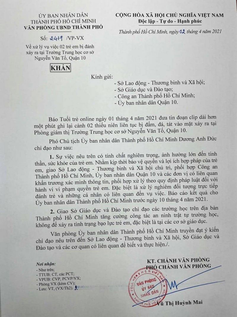 TPHCM: Chỉ đạo xử lý nghiêm đối tượng trực tiếp đánh trẻ em