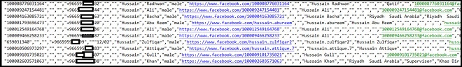 Một phần danh sách người dùng Facebook trong vụ rò rỉ dữ liệu lần này Một phần danh sách người dùng Facebook trong vụ rò rỉ dữ liệu lần này