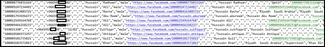 Một phần danh sách người dùng Facebook trong vụ rò rỉ dữ liệu lần này