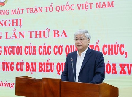 Chủ tịch Ủy ban Trung ương MTTQ Việt Nam Đỗ Văn Chiến phát biểu tại Hội nghị. Ảnh: VGP/Nhật Bắc